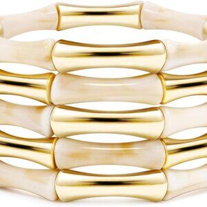 Gold Tube Acrylic Bead Bracelets for Women Stackable Summer Beach Jewelry